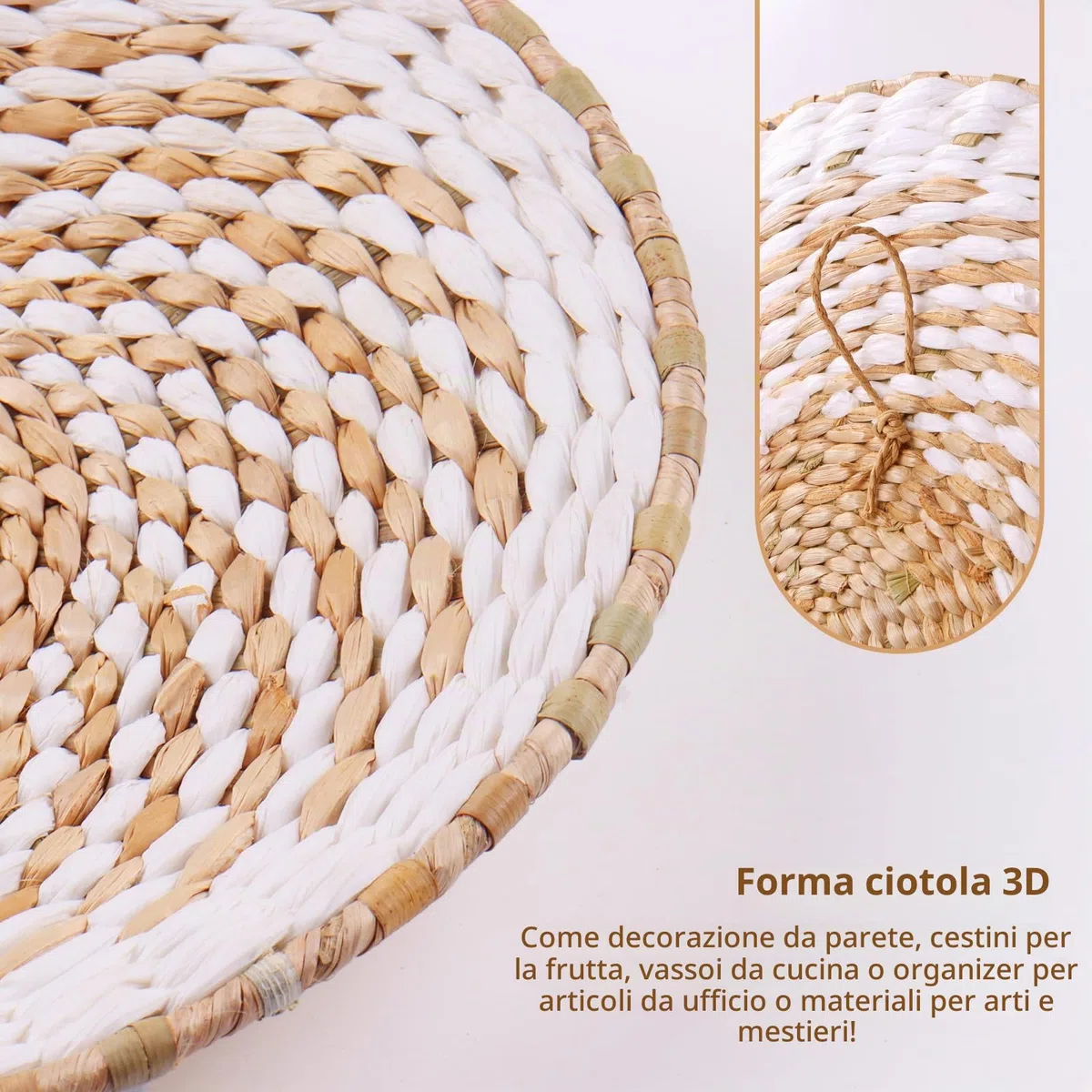 Set di 9 cestini da parete in stile bohémien, da appendere, in rattan, vimini, decorazione da parete, ecologica, rotonda, per casa, camera da letto, soggiorno, tavolo, cucina, casa