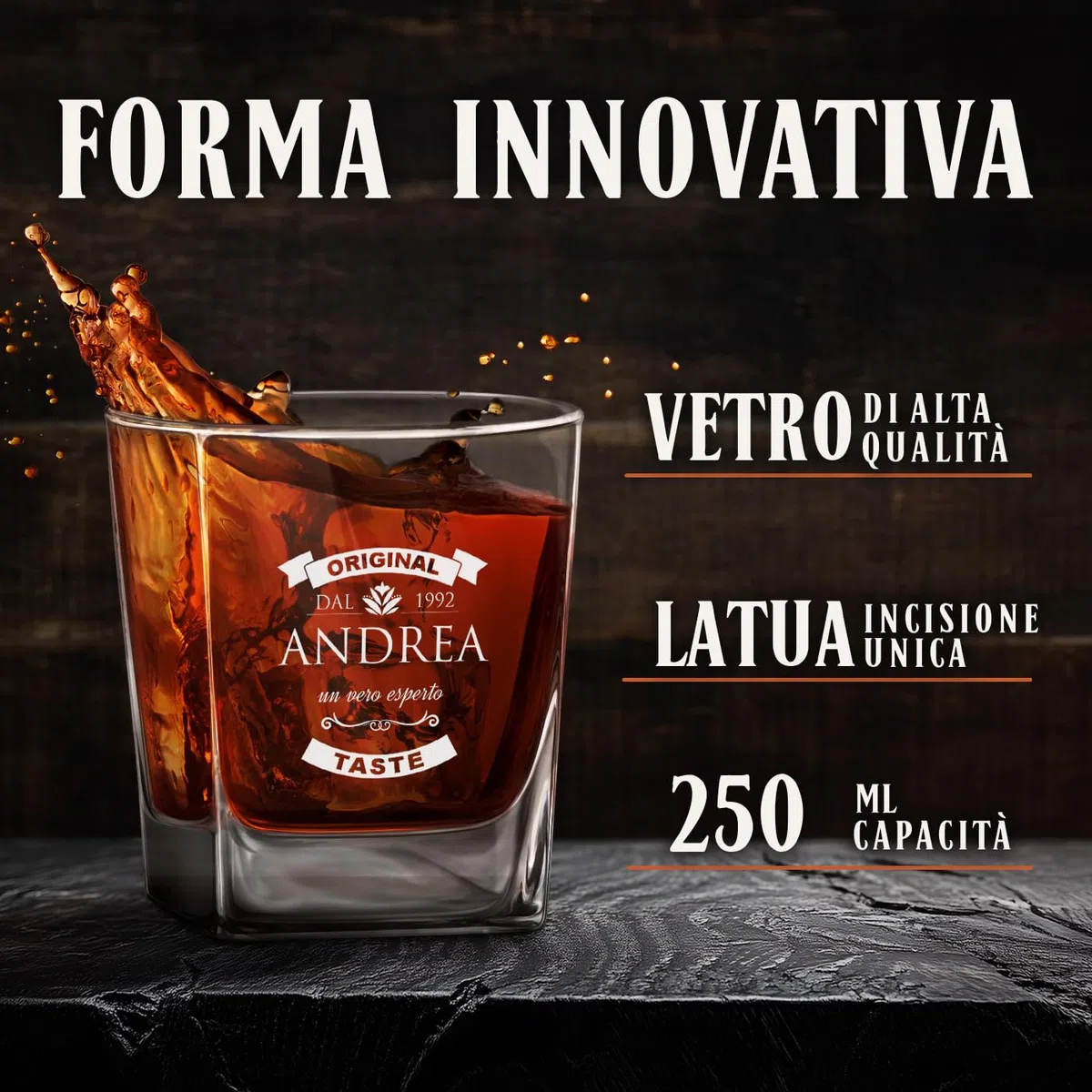 Maverton kit 6 bicchieri in vetro 250 ml - ideali per bourbon whiskey e drink - incisione personalizzata - bicchieri personalizzati - idea compleanno per uomo - pensiero special - original taste
