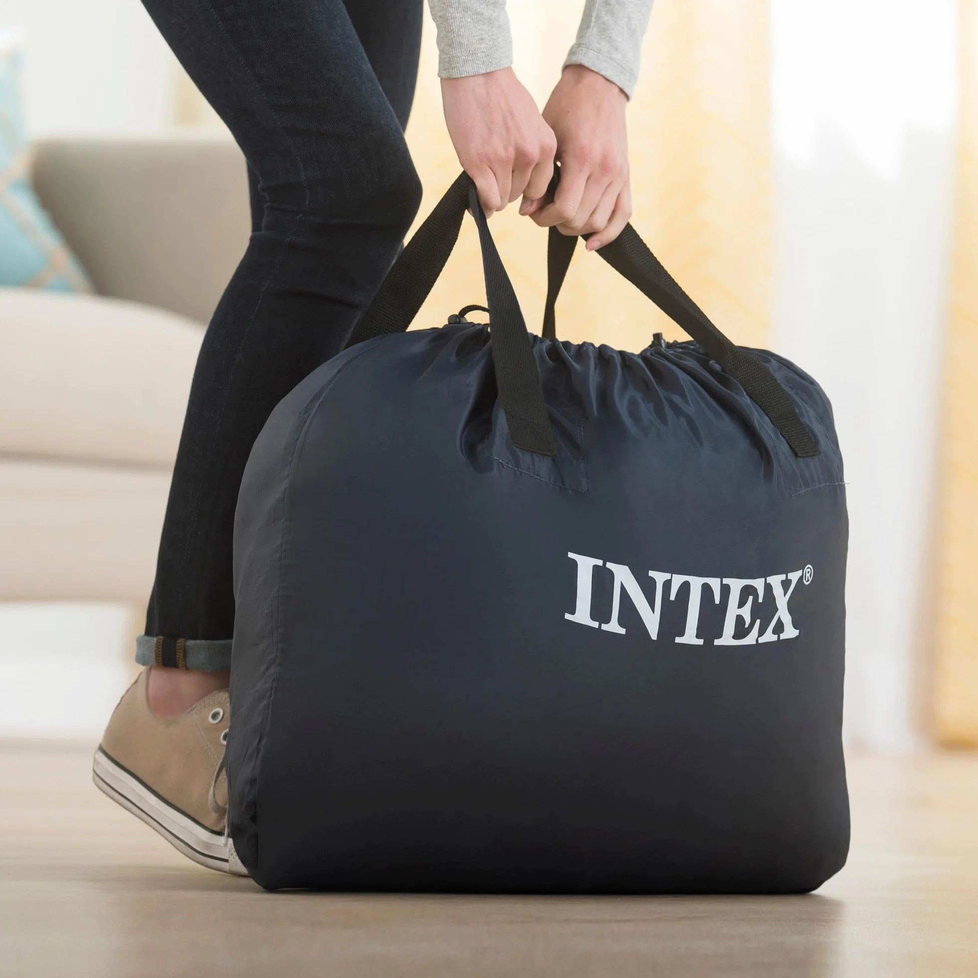 Intex 64448 Materasso Dura-Beam Con Schienale Tecnologia Fiber Tech Con Pompa Elettrica Incorporata, 152 x 236 x 86 Cm, Blu Navy