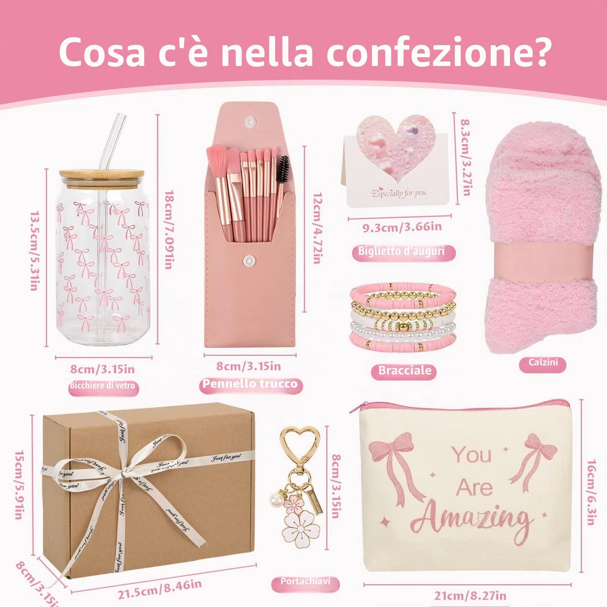 Regali per ragazze 8 9 10 11 12 13, regalo per la scuola con bicchiere, cannuccia e coperchio, pennello per il trucco, portachiavi, braccialetto per borsa cosmetica,regalo di Natale per ragazze