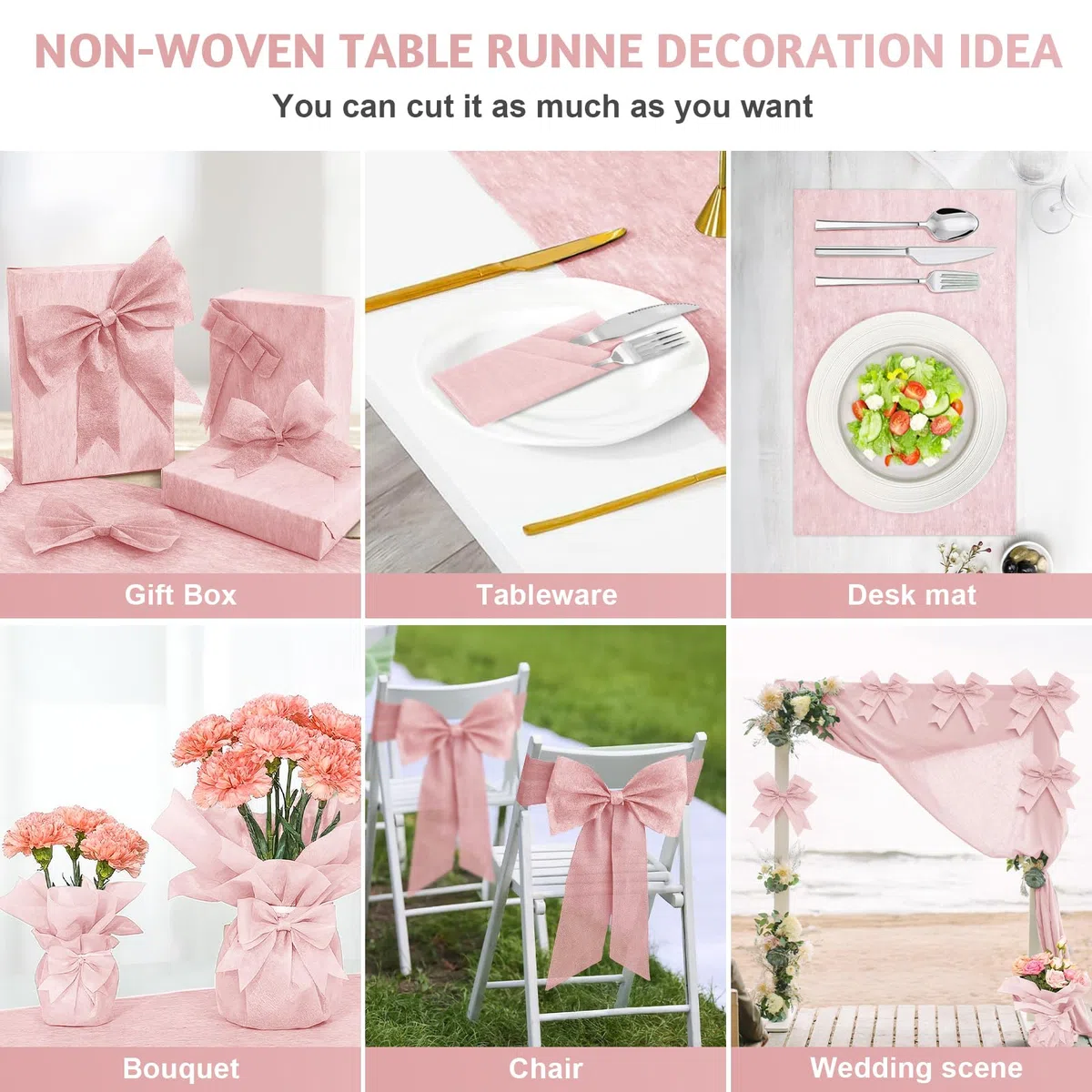 2 Pezzi Runner da Tavolo in Tessuto Non Tessuto FoiiLiio 30 cm x 25 m Rosa runner Decorazione da tavolo Rotolo runner Decorativo da tavola per matrimoni, battesimi, comunioni