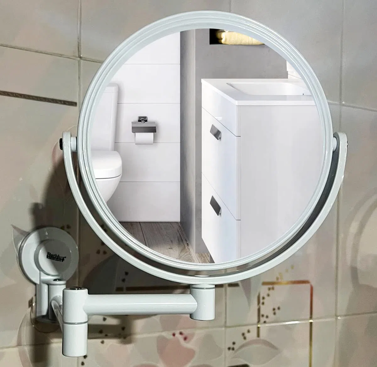 MASMAS Specchio trucco da parete da bagno con ingrandimento 1X/2X cosmetico a doppio lato girevole a 360 con ventosa facile installazione