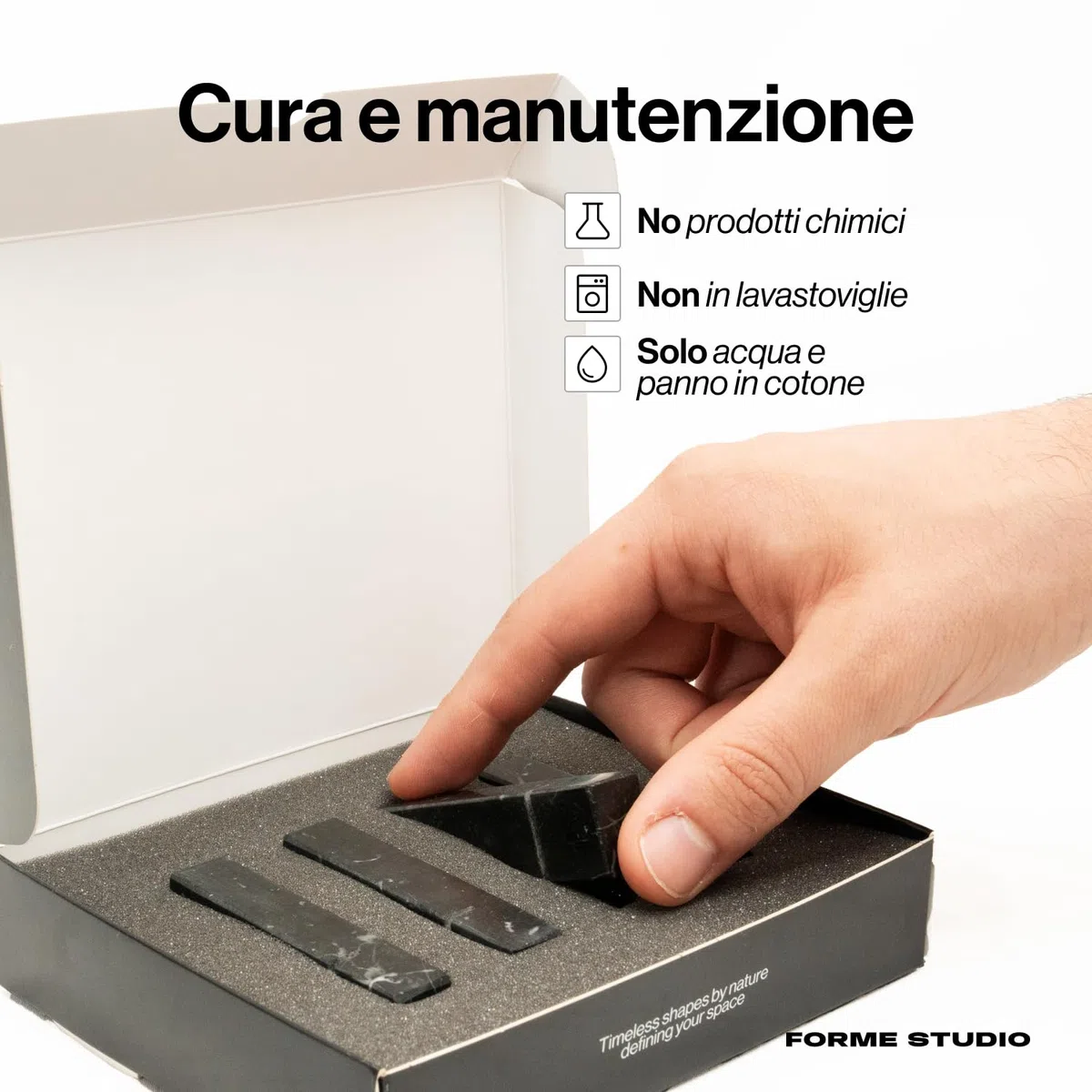 FORME STUDIO Poggia Posate in Marmo Nero Marquina – Set 4 Pezzi Artigianali Made in Italy – Accessori tavola Eleganti – Design Minimal e materico – Idea Regalo raffinata