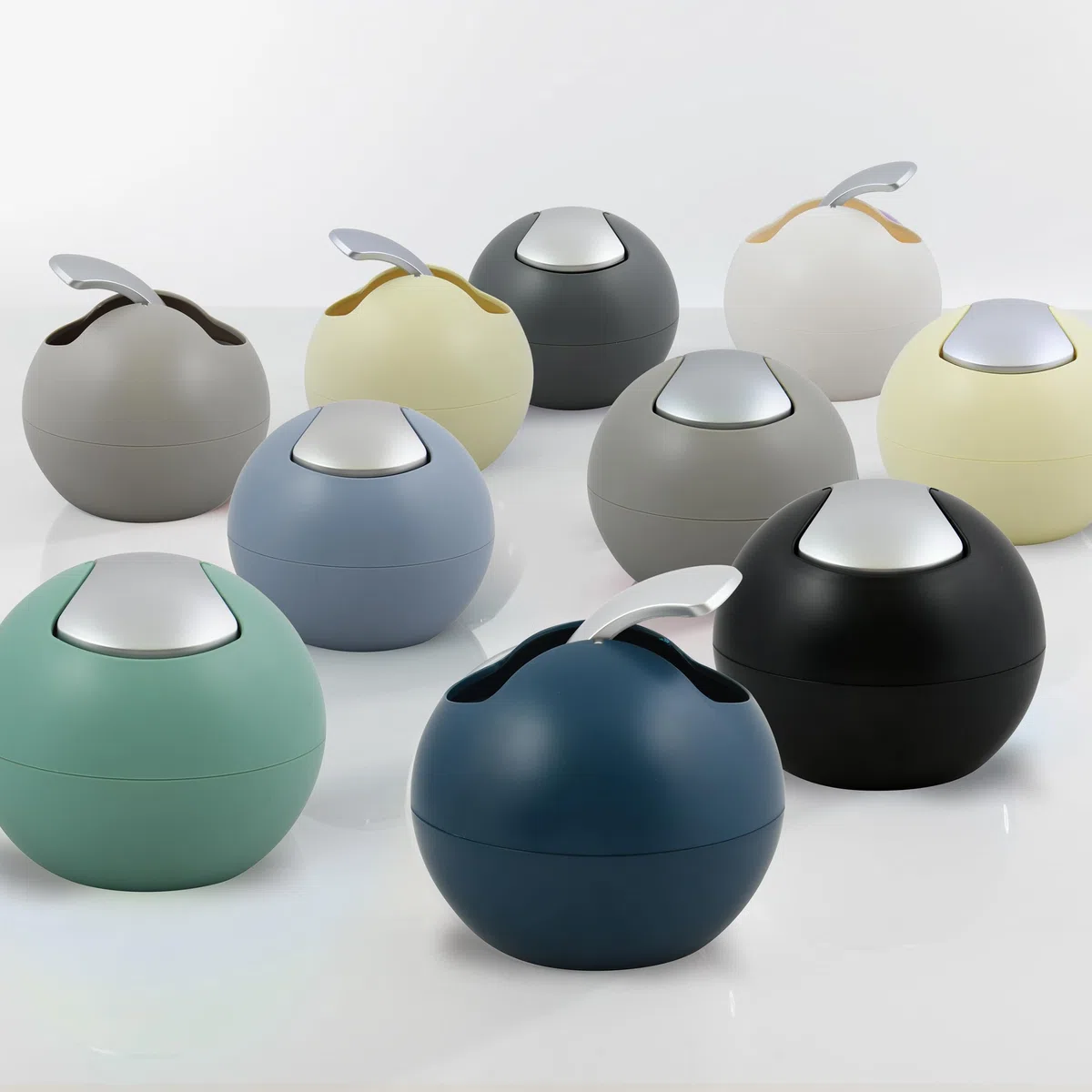 Spirella Cestino da Bagno, Contenitore per Cosmetici, 1 litro, Finitura Lucida o Opaca, con Coperchio Basculante, Cestino da Tavolo, Bianco Opaco