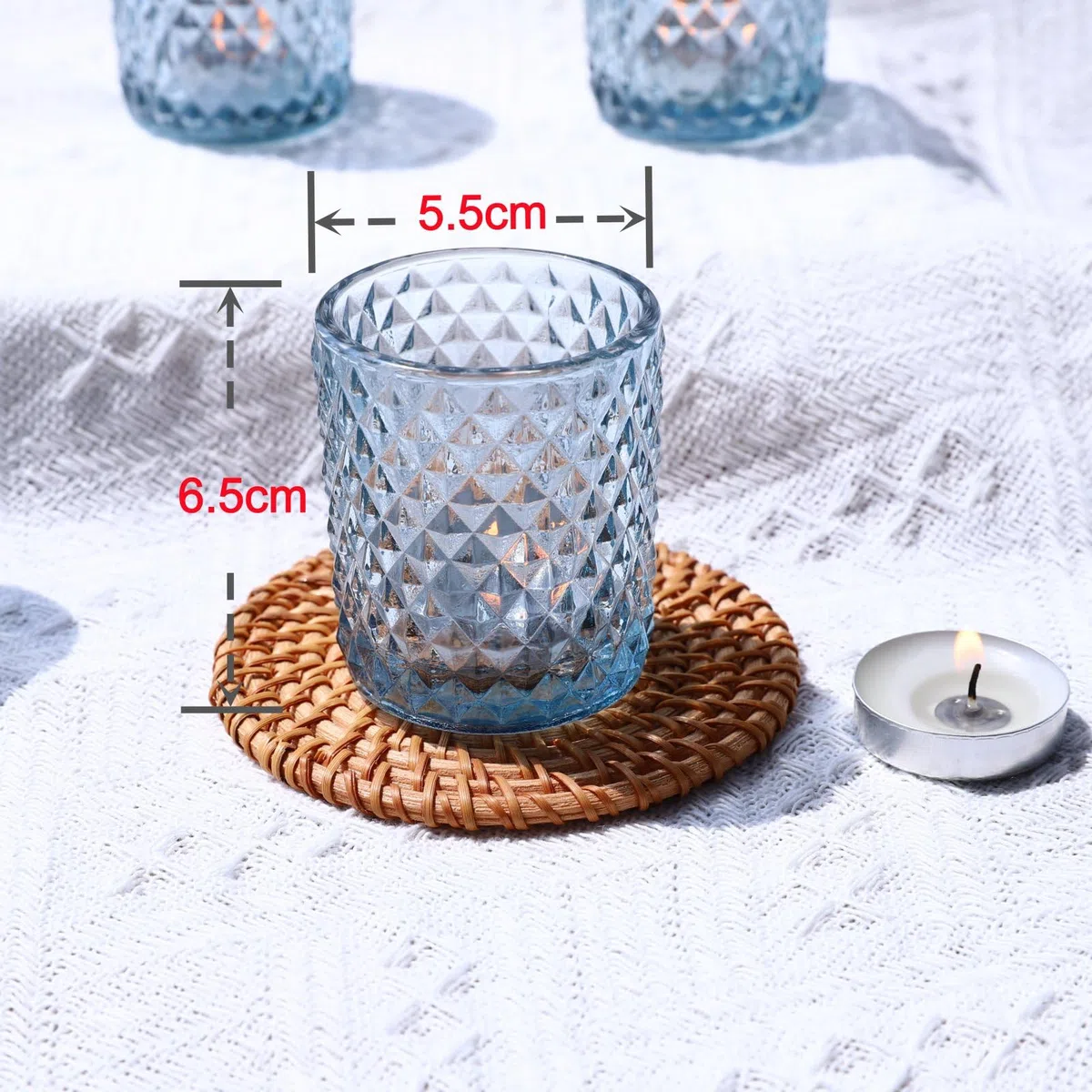 12 bicchieri da tè in vetro blu per matrimoni, decorazione da tavolo, portacandele in vetro per festa di compleanno, per decorazione della casa