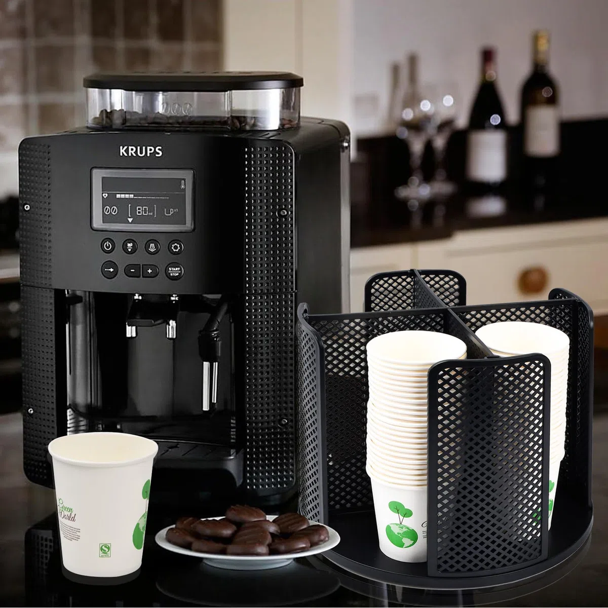 Portabicchieri Girevole a 360 Bicchieri di Carta Organizer per Tazze Portabicchieri Plastica Dispenser Bicchieri di Plastica Porta Bicchierini Caffe per Caffè Negozio Casa Ufficio Buffet