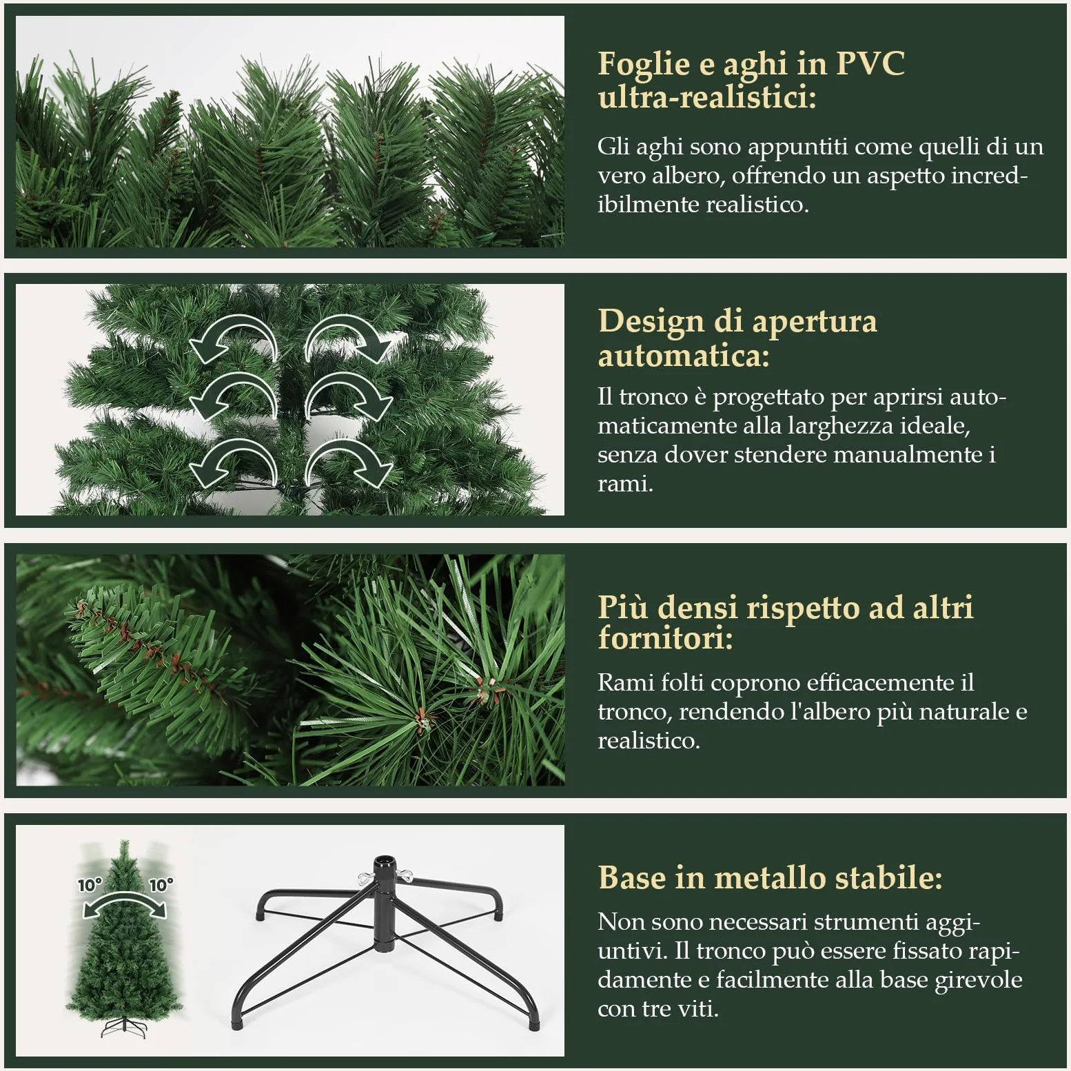 SALCAR Albero di Natale Artificiale 180 cm, Abete di Natale con Guanti e Supporto in Metallo, 580 Punte per Rami, Montaggio Rapido, Ignifugo