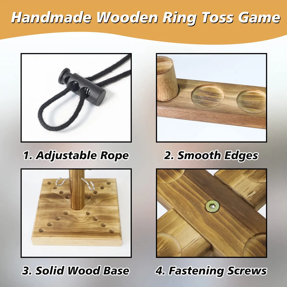 Gioco con Gancio e Anello, ZAKVOP Ring Toss Game per 4 Giocatori, Lancio Degli Anelli Legno Gioco Interattivo Veloce per le Feste
