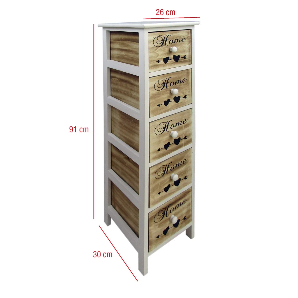 Rebecca Mobili Cassettiera Salvaspazio, Settimino Bianco Marrone, Scandinavo, Legno, 5 Cassetti, Ingresso Soggiorno - Misure: 91 x 26 x 30 cm (HxLxP) - Art. RE6490