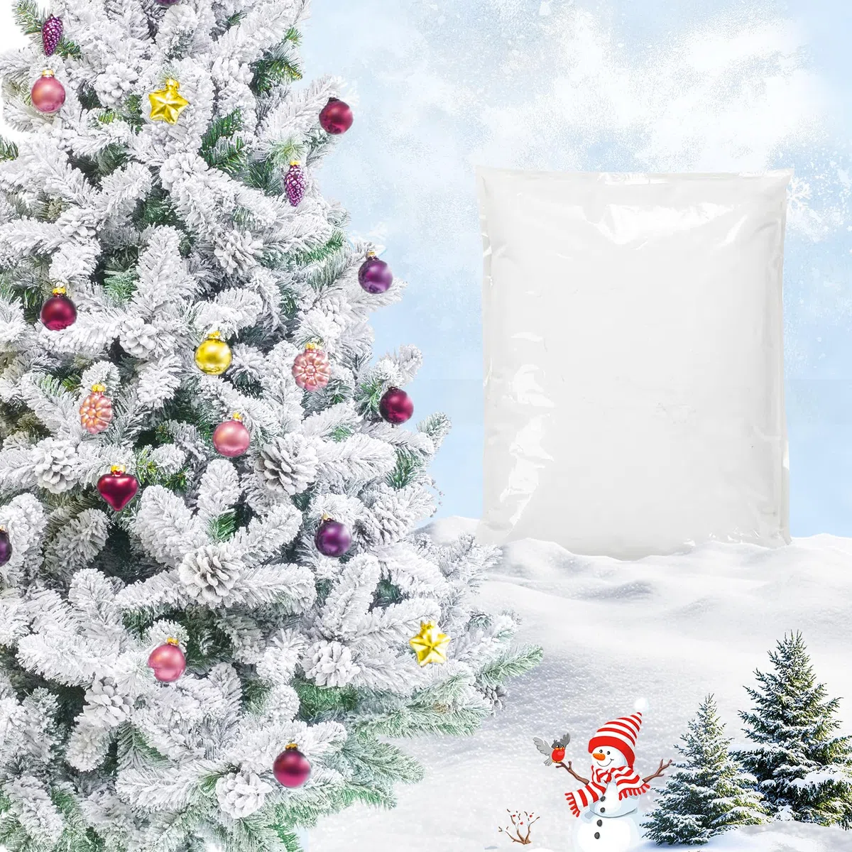 Neve Finta per Albero di Natale 907 g - Neve Finta Realistica e Soffice, Decorazione Invernale per Alberi di Natale, Corone, Composizioni Floreali e Progetti Fai da Te | Decorazione Natalizia Bianca