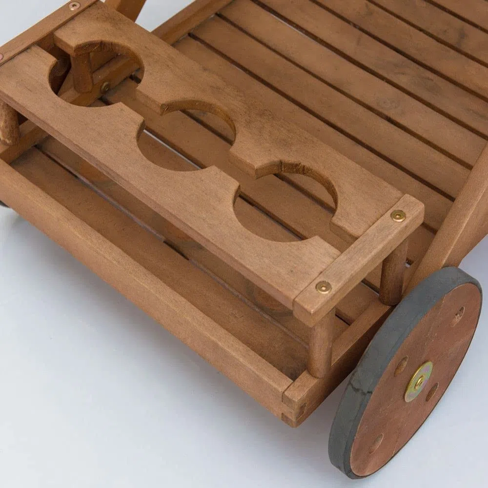 Carrellino in Legno di Eucalipto Amalfi – Carrello Portavivande da Portata, carrellino con Ruote Portabottiglie con Vassorio, Marrone, 69x52xh.75 cm