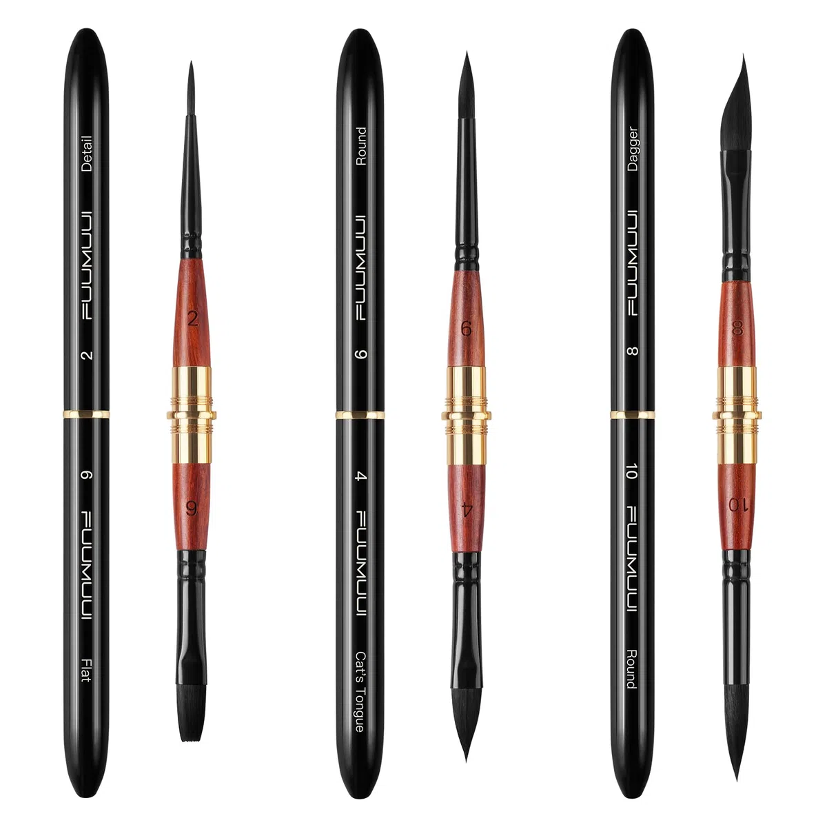 Pennelli da Viaggio a Doppia Punta Professionali - 3 Pennelli di pelo Sintetico Scoiattolo con Custodia in Pelle per Acquerello, Guazzo, Inchiostro | Alto Assorbimento dell'Acqua | Watercolor Brushes