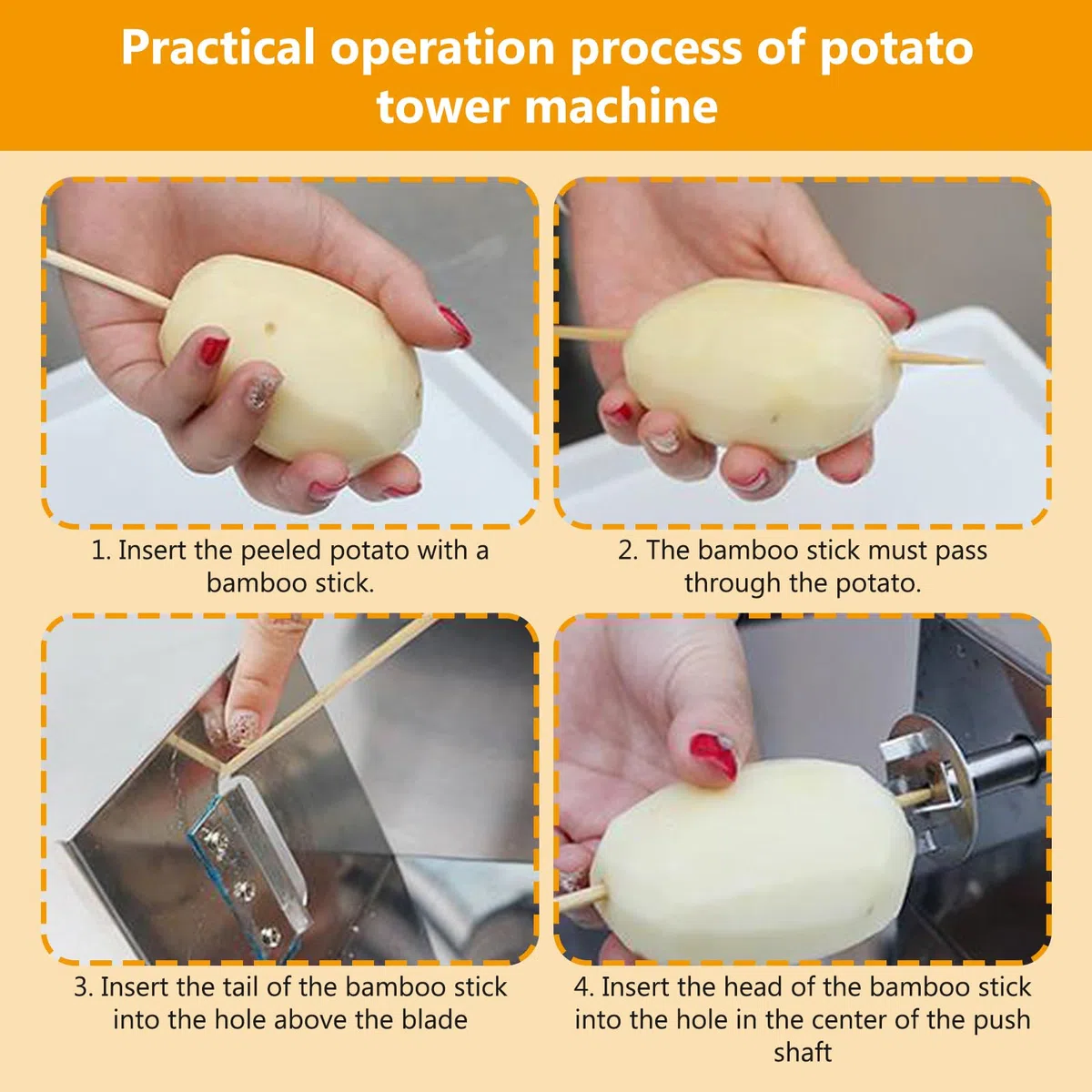 Affettatrice a spirale per patate, in acciaio inox, con 50 bastoncini di bambù, per frutta, patate, cetrioli o carote