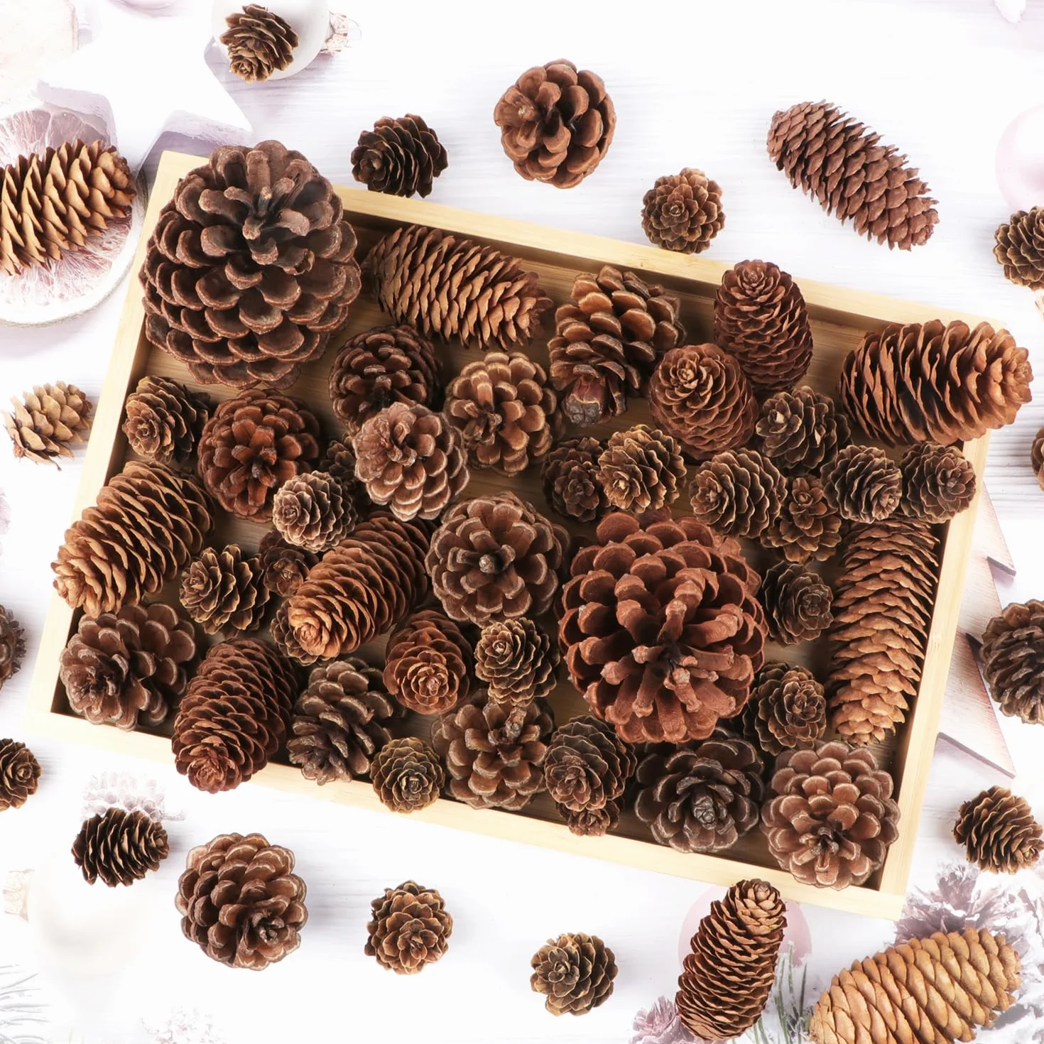 Jangostor 60 Pezzi Pigne Natalizie, Dimensione Multipla Naturali Pigne Decorative Per Decorazione da tavolo Albero di Natale Regali artigianali Ringraziamento