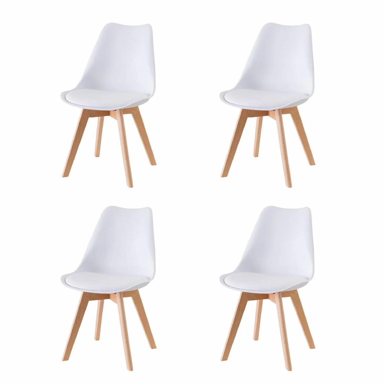 Baroni Home Sedia da Pranzo o Ufficio con Gambe in Legno, Sedia Ergonomica con Cuscino Integrato 57X48X79 cm Bianco (4)
