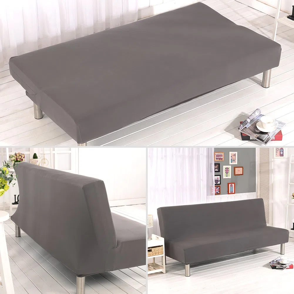 Fodera per divano senza braccioli tinta unita Stretch Fodera per fodera per futon 3 posti Fodera per divano pieghevole per elastici 3 posti Pieghevole Divano letto senza braccioli 200 x 130 cm