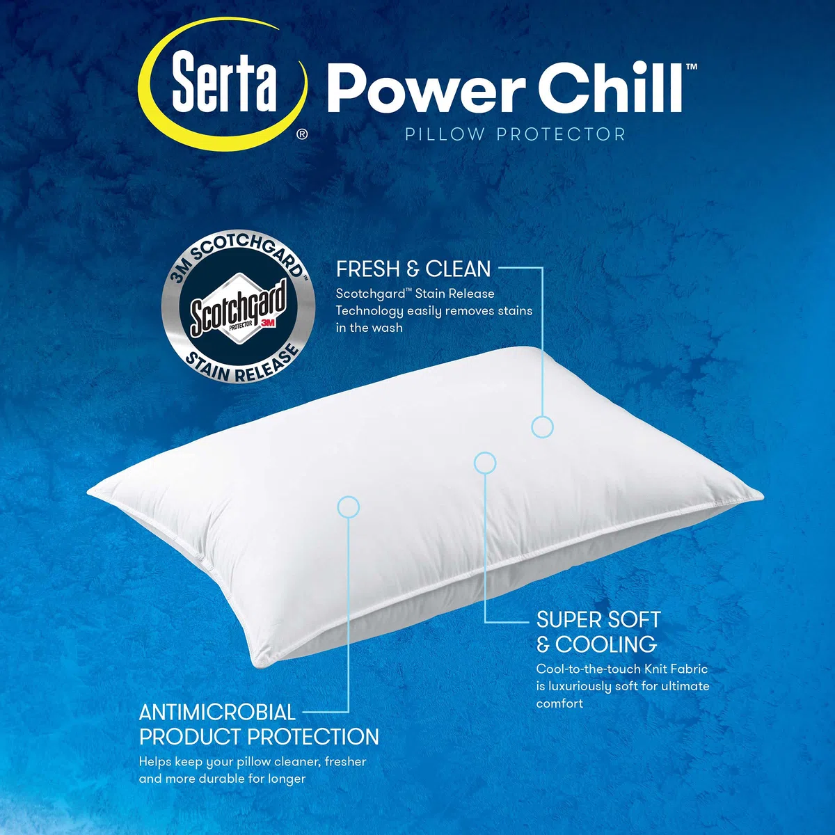 Serta Power Chill - Proteggi cuscino rinfrescante, antimacchia e con cerniera, protegge il cuscino da polvere e sporco, king size, bianco, 2 pezzi