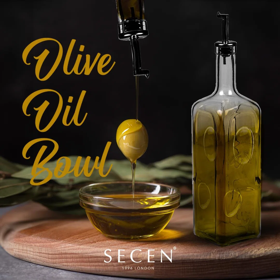 Secen LONDON - Oliera in vetro da 1 litro, con design decorativo, lavabile in lavastoviglie, in acciaio inox per alimenti, 1000 cc