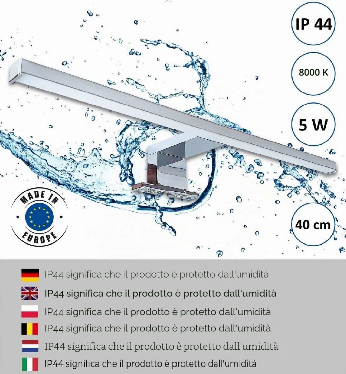 Specchio da bagno con 3 ripiani, sospeso, specchio per corridoio, camera da letto, bagno, Sonoma Oak 60X50 cm - LAMPADA LED - Sinistro