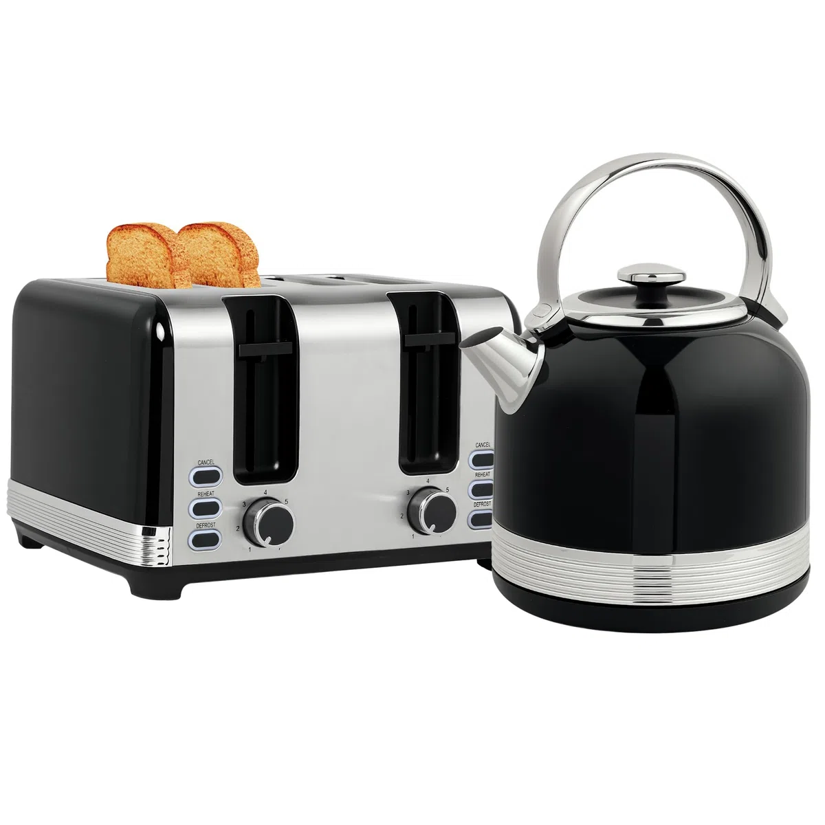 HOMCOM Set di tostapane per bollitore elettrico, 2200 W, 1,7 l, 4 fette, 7 livelli di doratura, riscaldamento e scongelamento, set per colazione con filtro per bollitore, scomparto per briciole, nero