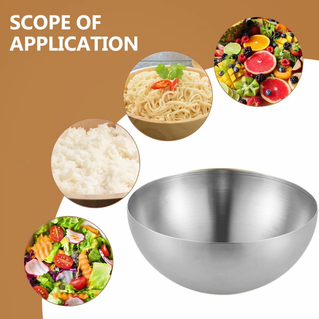 3 ciotole di riso in stile coreano, in acciaio inox coreano, capacità per insalate, pasta, zuppe, riso, frutta (15 cm, 20 cm, 25 cm)