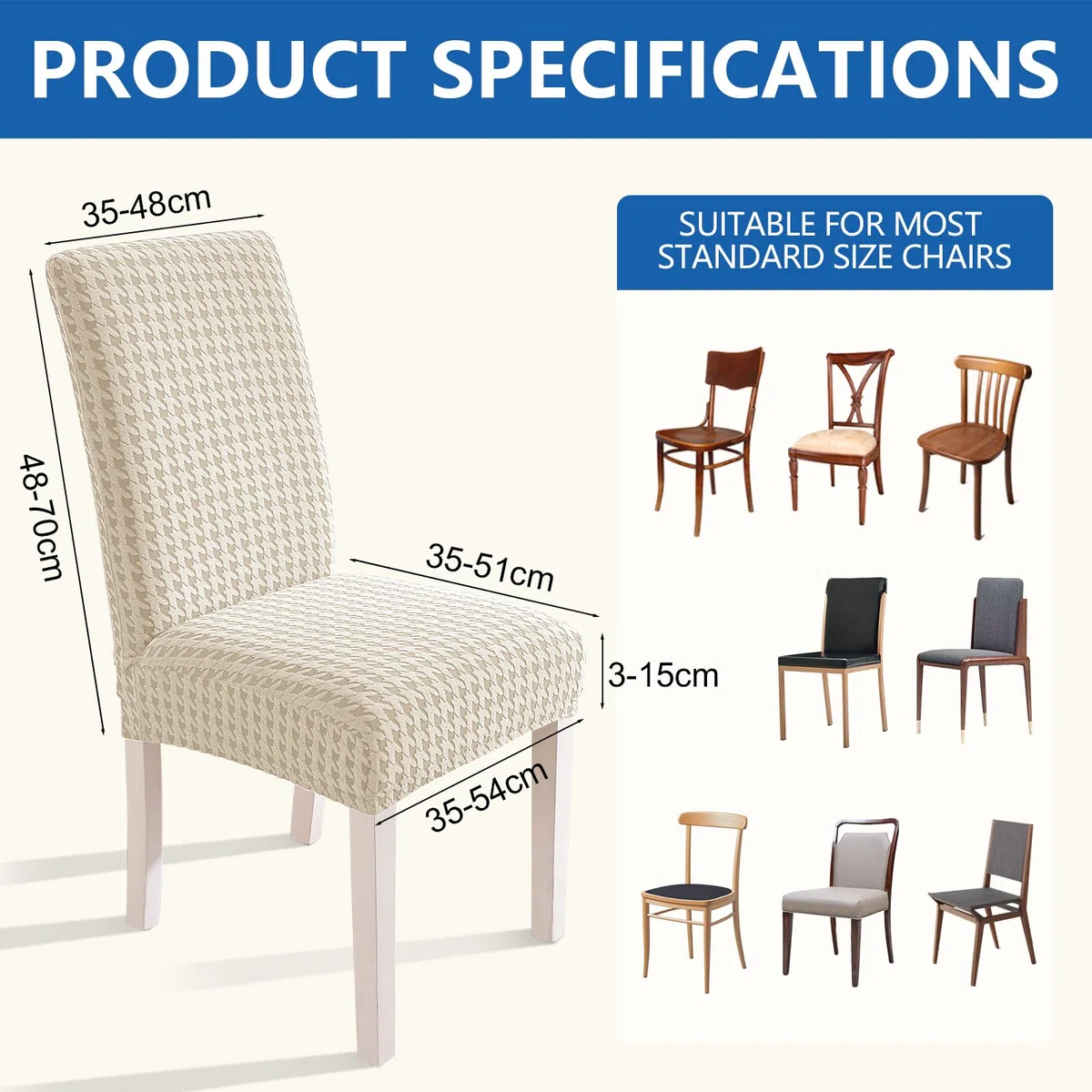 YSTELLAA Coprisedie Con Schienale 4 Pezzi, Elasticizzato Copri Sedie Soggiorno Cucina, Fodere Coprisedie Universale per Sala da Pranzo, Moderno Coprisedia Lavabile Estraibile, Beige