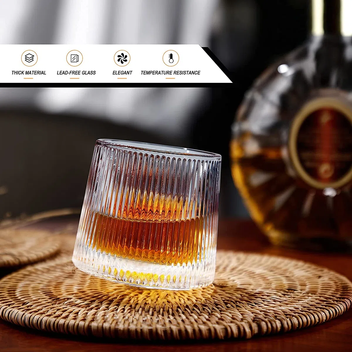 Earnmore Confezione da 6 bicchieri da whisky girevoli a decompressione Old Fashioned Whisky Glasses-Bar Whisky Glasses –Style Glassware for Bourbon–Bicchieri per Scotch–Bicchieri da rum，160ml