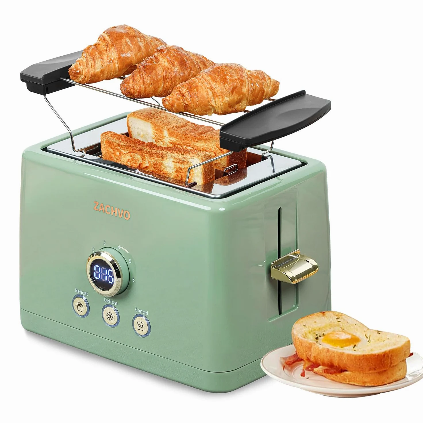 Tostapane 2 fette, ZachVO tostapane con inserto per panini, 6 livelli di doratura, cassetto raccoglibriciole rimovibile da 850 W, schermo a LED, High Lift, riscaldamento, scongelamento, funzione di