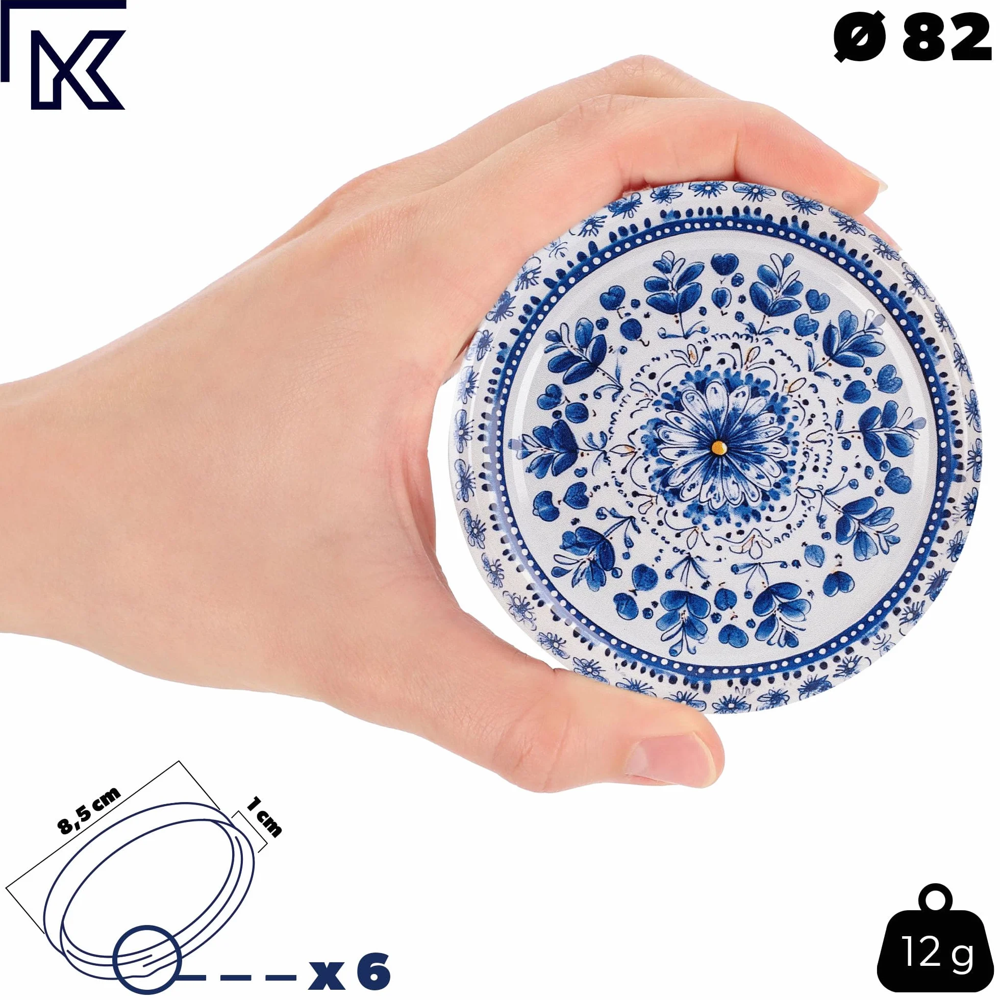 KADAX Set di 8 Grandi barattoli in Vetro 900ml Ø82 Blu/Bianco – Tappo a Vite ermetico, per Conserve, sottaceti, Verdure lacto-fermentate e marmellate Fatte in casa