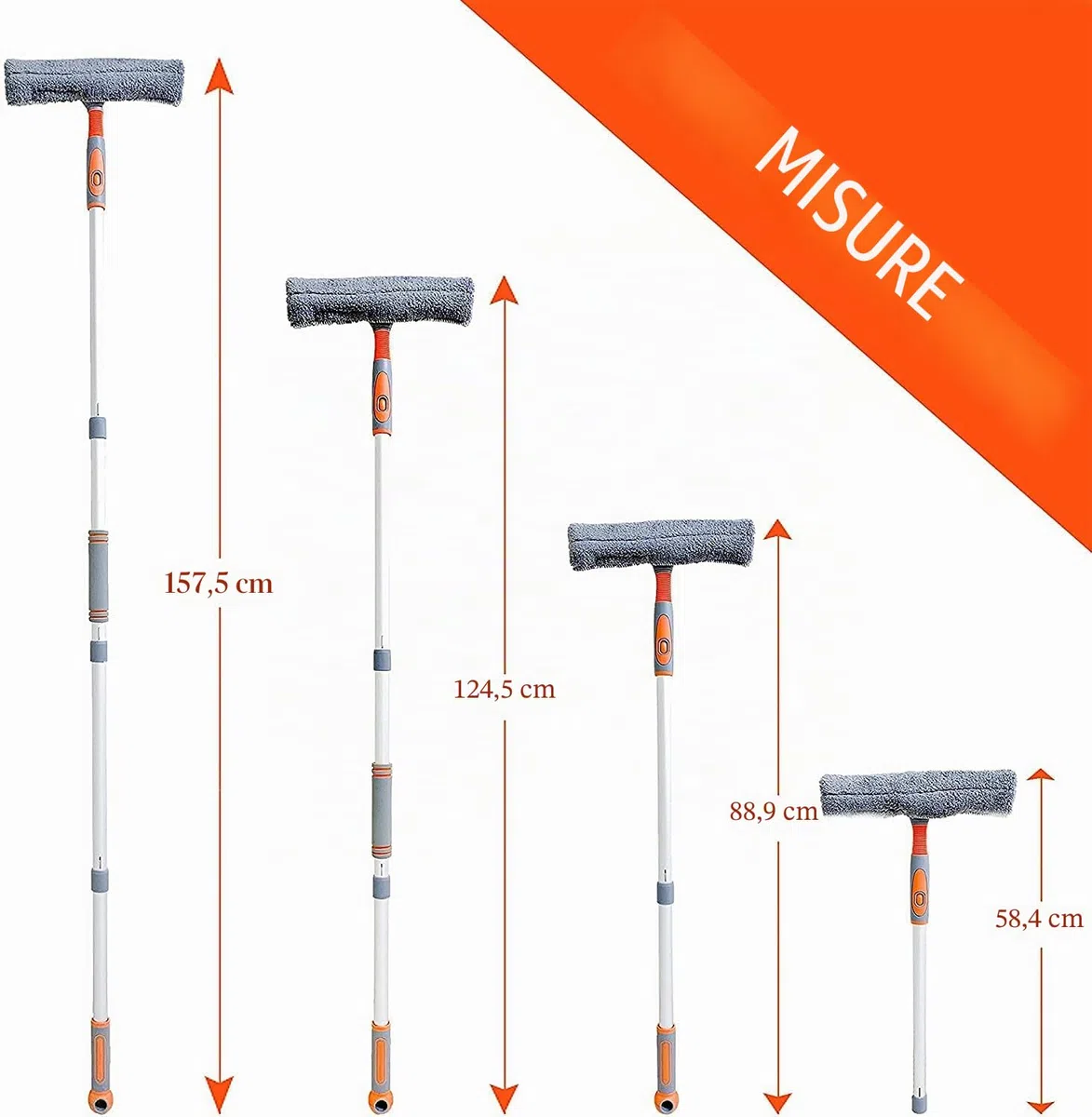 lavavetri professionale 2 in 1, con asta di prolunga, sistema di lavaggio per finestre, con testa pieghevole, strumento per la pulizia di finestre alte, per interni ed esterni