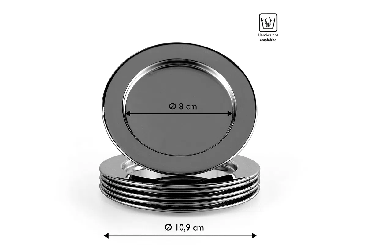 ECHTWERK Set di sottobicchieri in acciaio inox, sottobicchieri, portabicchieri, sottobicchieri rotondi per vetro, tazze, vasi, candele, antigraffio, Ø circa 8 cm, edizione nera, 6 pezzi