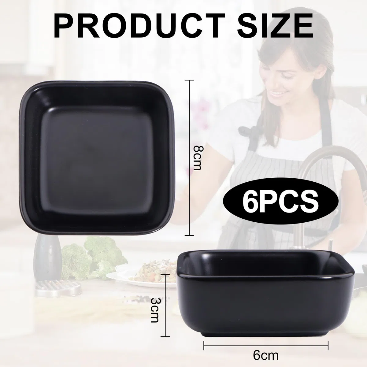 Set di 6 Ciotole per Salse in Ceramica - Mini Ciotole per Sushi, Spezie, Marmellata, Aperitivo, Dolci, Salse, Merenda, Barbecue, Frutta, Spuntino - Nero