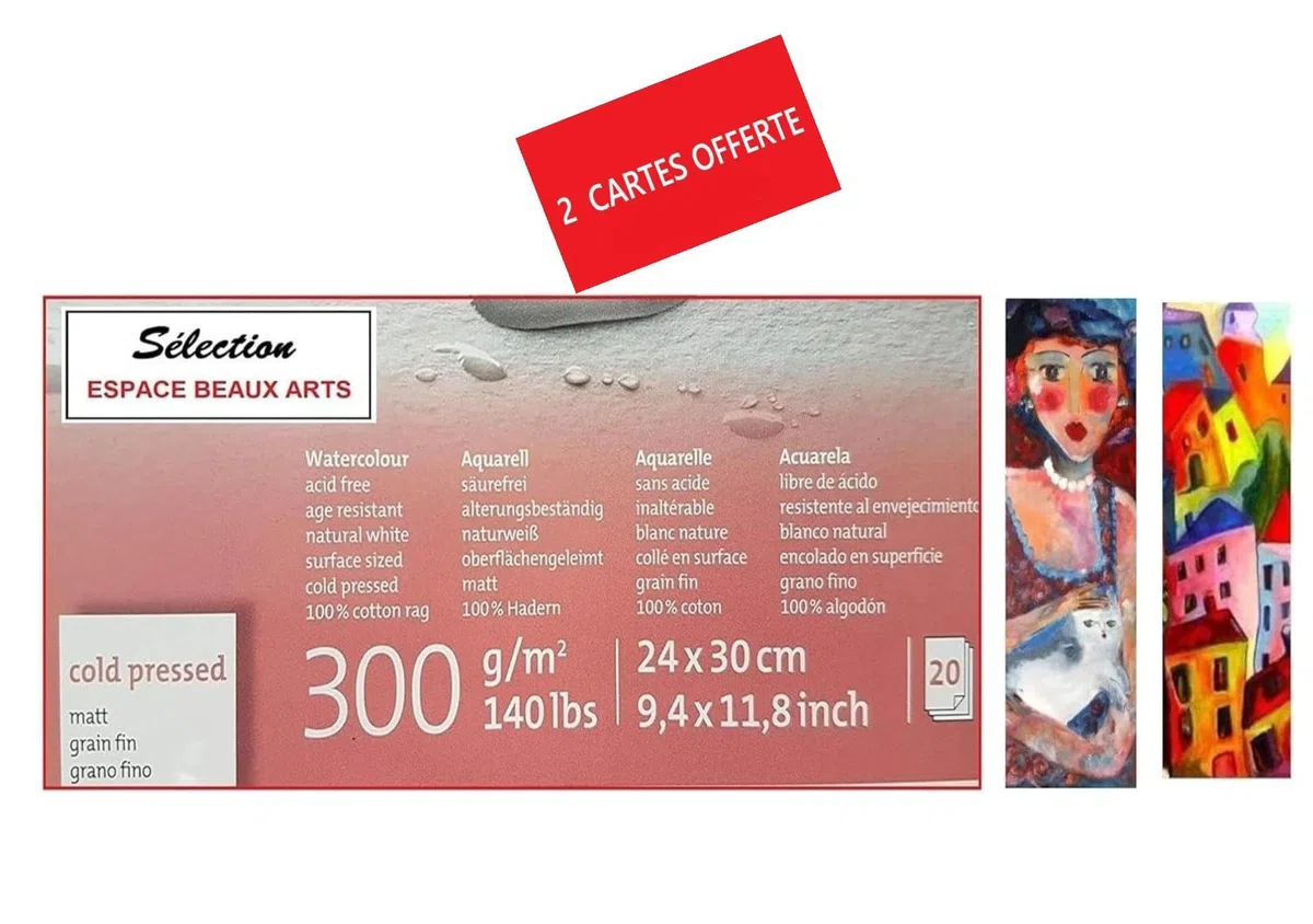 Hahnemühle - Cartone per acquerelli Expression, 100% cotone, opaco, 300 g/m2, 24 x 30 cm, 20 fogli, made in Germany