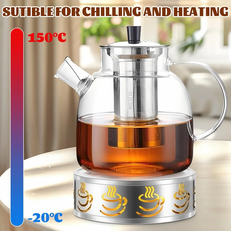 Teiera in vetro da 1,8 litri con fornello, teiera in vetro con colino, teiera con colino per tè sfuso, senza BPA, microonde e lavabile in lavastoviglie