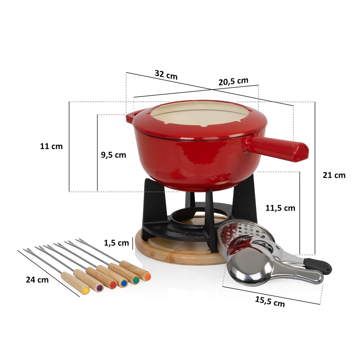 Mahlzeit Set per fonduta in ghisa 6 Persone | 2 Litri | Fondueset 13 Pezzi con bruciatore e forchette | Fonduta Set, Fonduta di Formaggio Set, Fonduta di Carne Set
