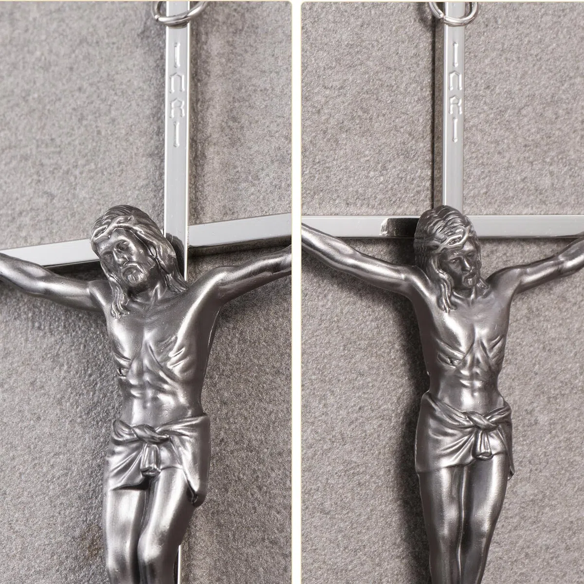 ACHIBANG Crocifisso da parete in argento da 25,4 cm, croce cattolica in metallo con Gesù e INRI per benedizione da parete o sopra la porta