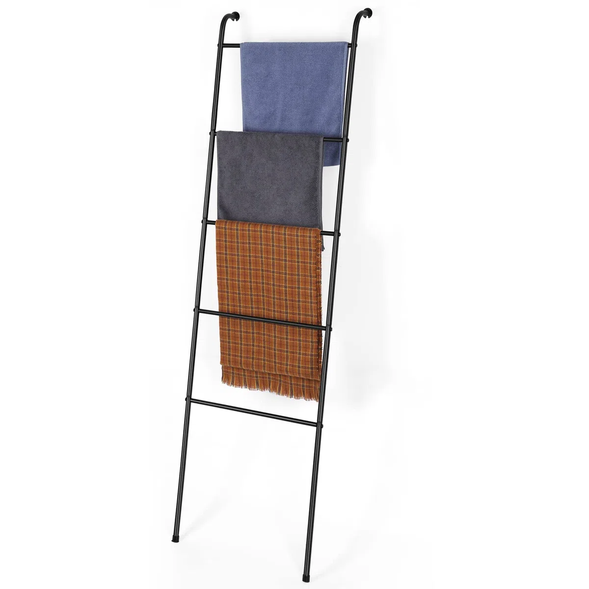 Scaletta per asciugamani per coperte, coperta da parete, porta asciugamani decorativo a 5 ripiani, per soggiorno, bagno, lavanderia, nero
