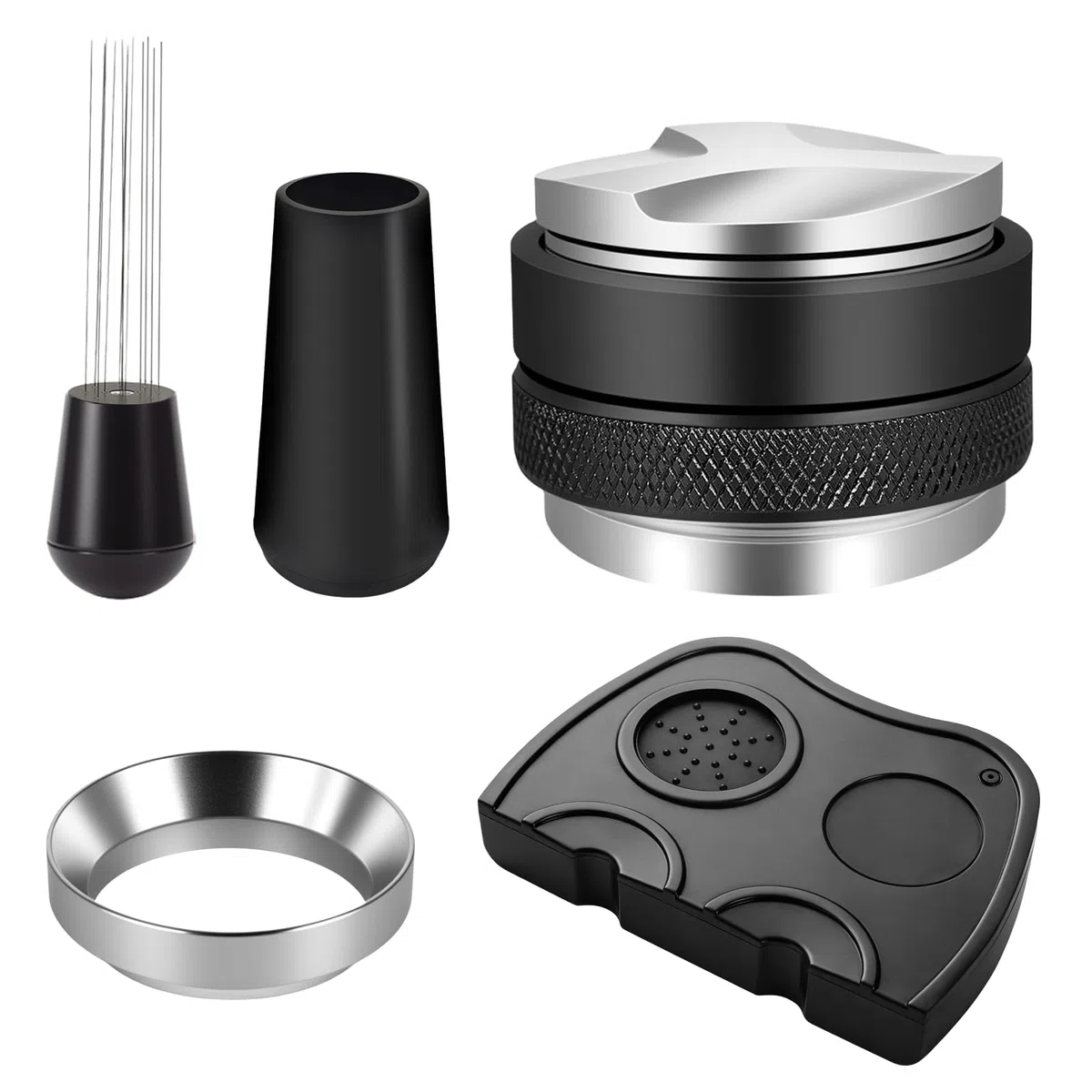 Kit Barista 51mm con Tamper 51mm, Pressino Caffè 51mm, Anello Dosatore, Tool WDT 12 Aghi, Dosatore Caffè per Moka, Distributore Caffè e Tappetino Macchina Caffè in Silicone, Set Accessori Portafiltro