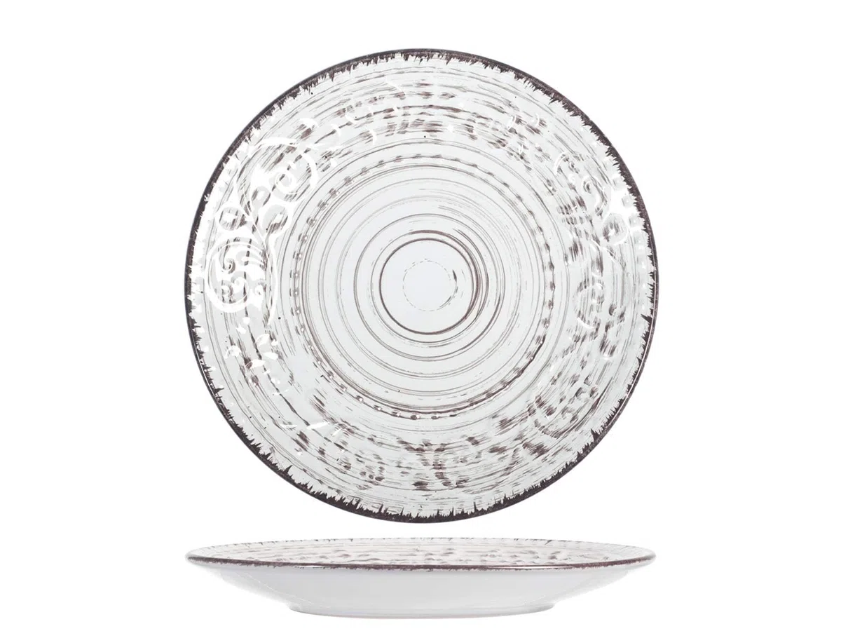 H&H Courtyard Set 6 Piatti Frutta, Stoneware, Bianco, 21 cm