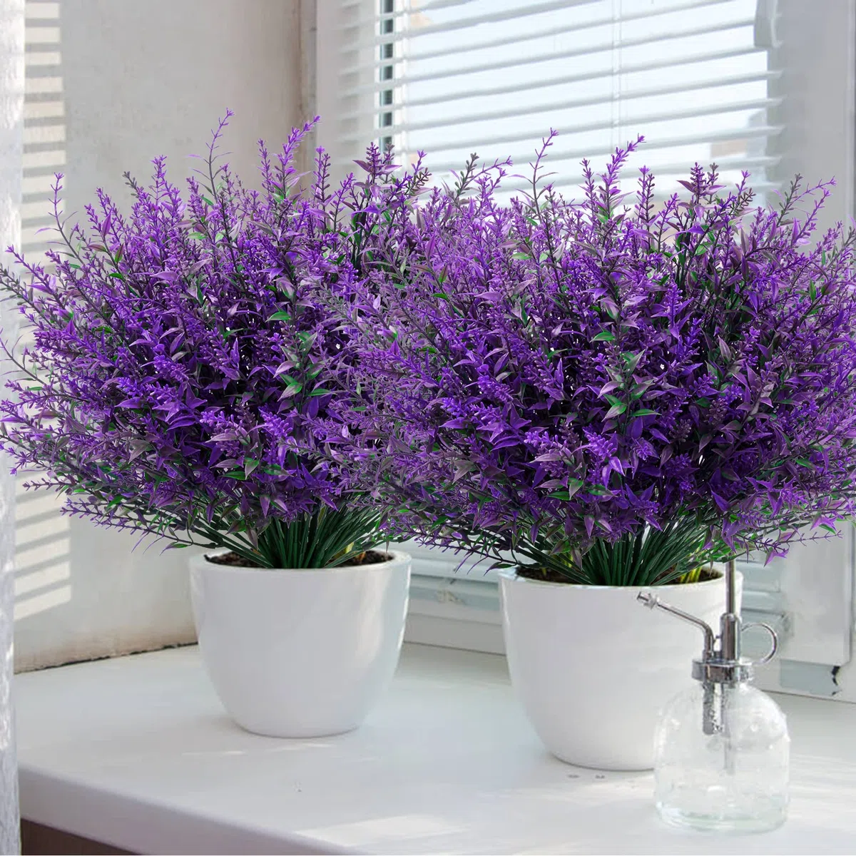 Fiori Artificiali, 12 Mazzi di Fiori di Lavanda Artificiali da Esterno, Piante da Balcone da Giardino Interno Impermeabile UV Protetto Fiori di Plastica, Viola