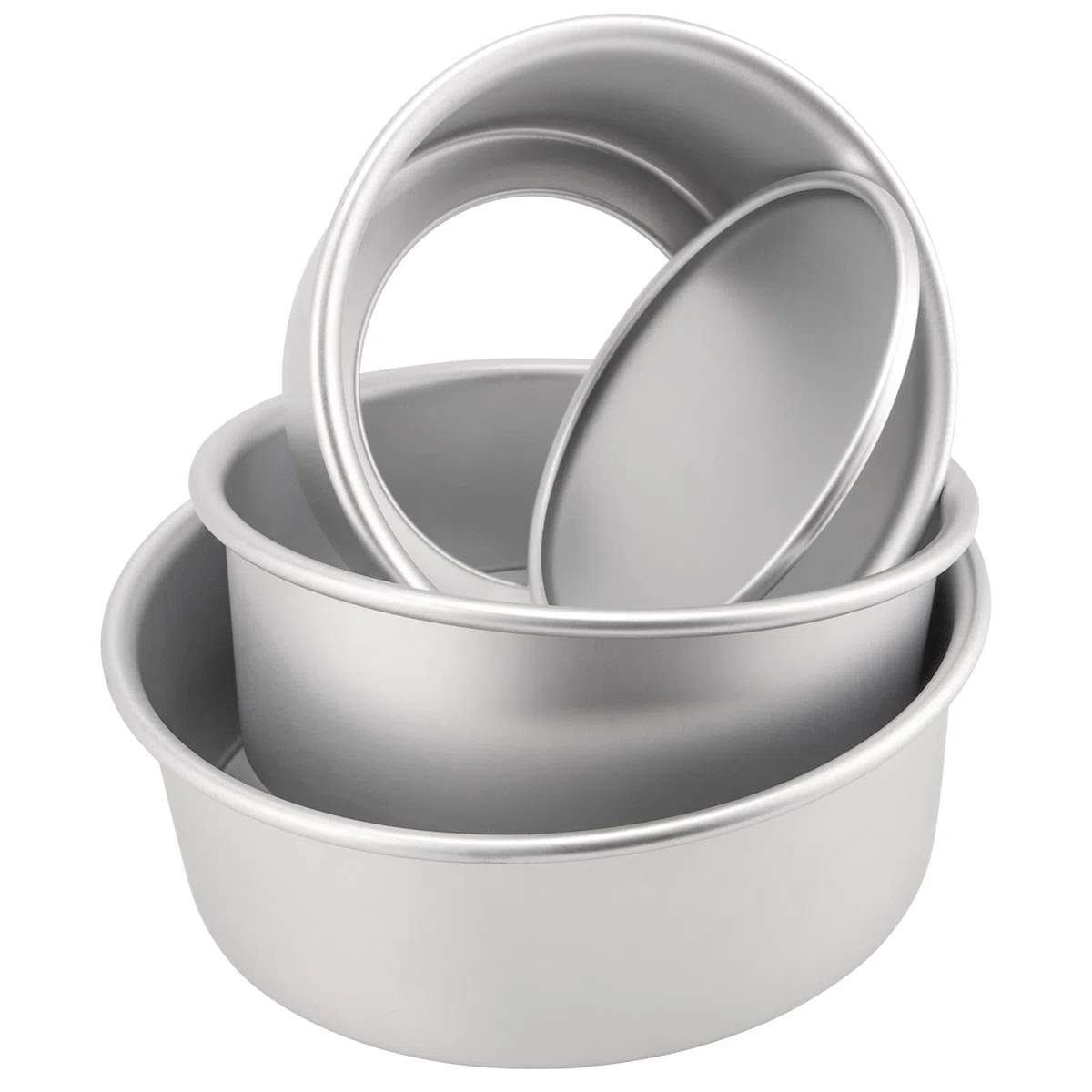 ZOENHOU Set di 3 tortiera rotonda in alluminio anodizzato, 15,5 cm, 20,5 cm, con fondo rimovibile, 3 cm, antiaderente rotondo teglia da forno