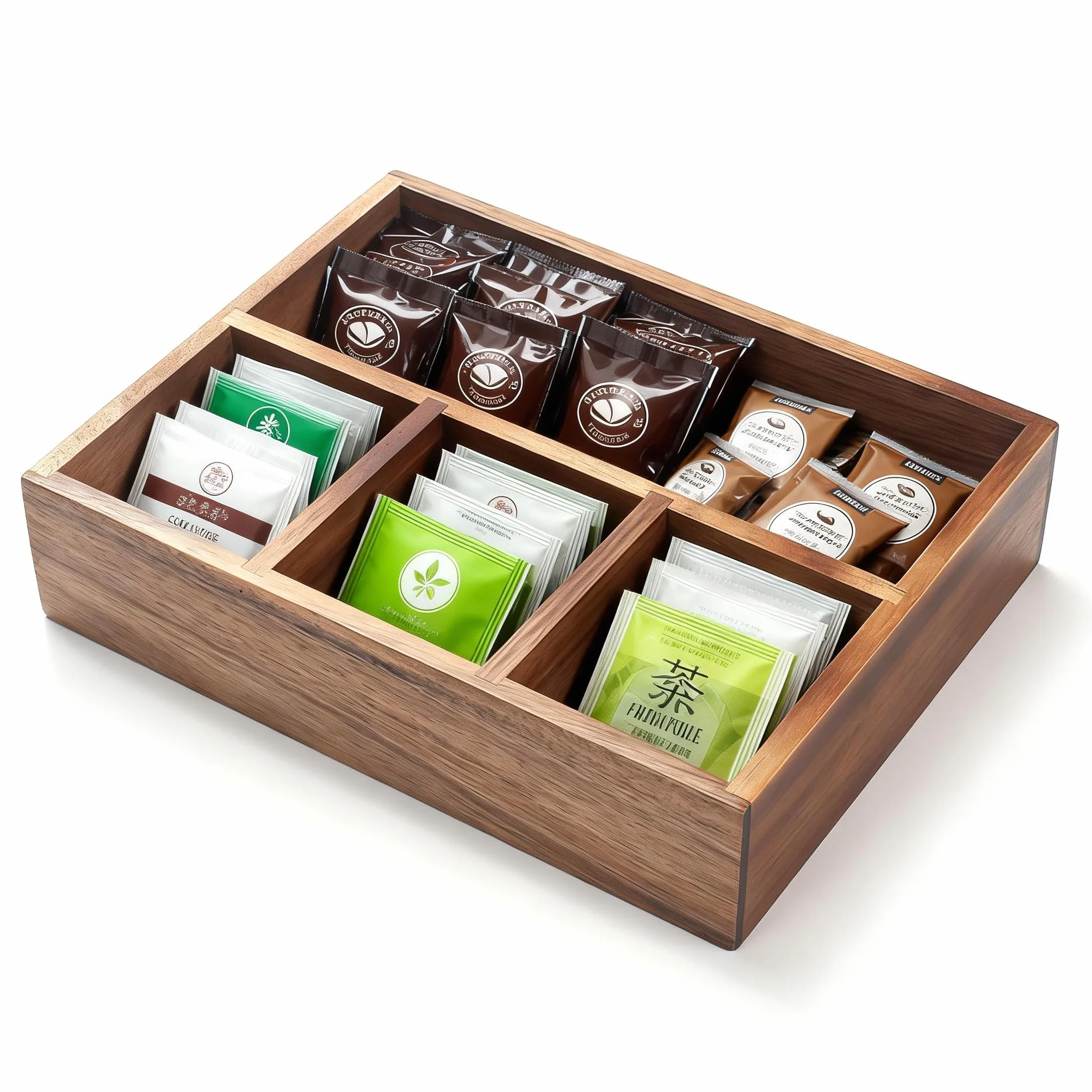 XIMISISE Porta bustine di tè, organizer per bustine di tè in legno di acacia, cestino per caramelle, organizer per pacchetti di zucchero, organizer per condimenti per caffetterie