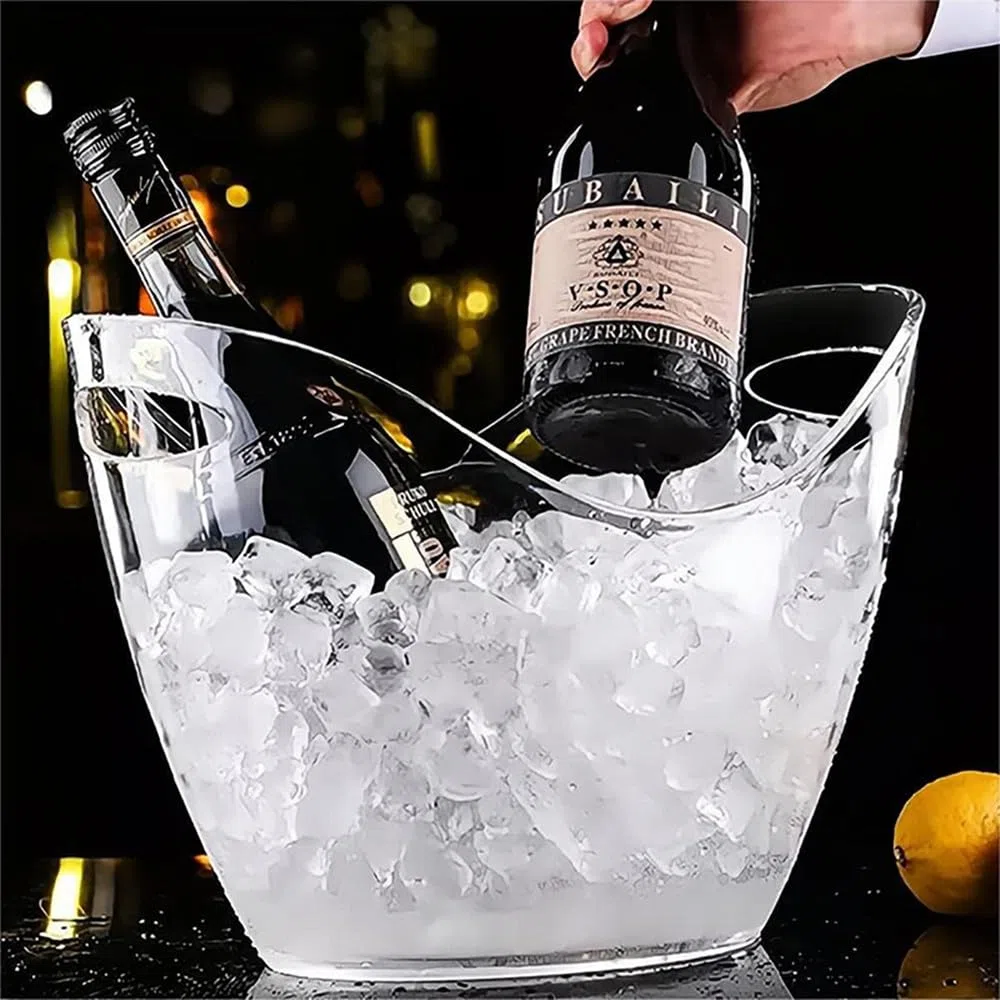 NatureMan Secchiello per il ghiaccio per feste, 2 pezzi, 4 litri, per bevande, vino, birra, bevande, feste, bar, in plastica trasparente, per champagne, cocktail, birra