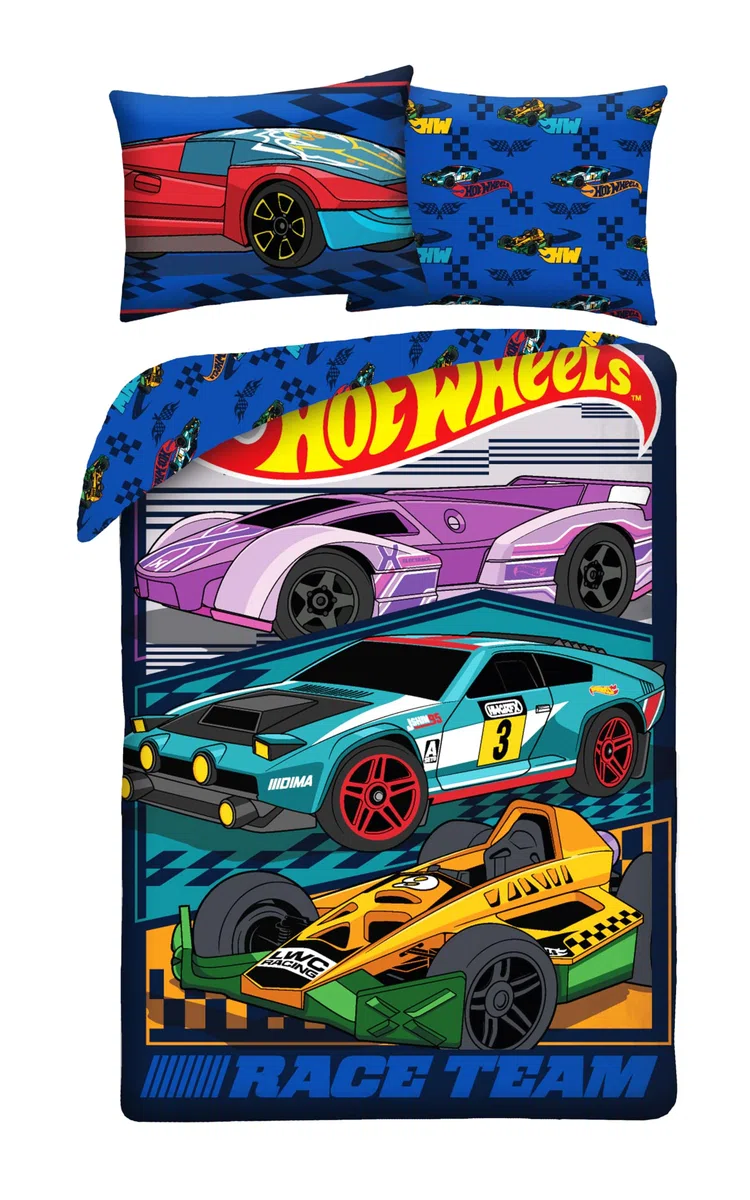Hot Wheels Race Team Copripiumino Singolo 140x200 + Federa Macchine Corsa | Set lenzuola reversibile | Microfibra asciugatura rapida Oeko-Tex | Licenza Hot Wheels ufficiale | Bambini | Regalo