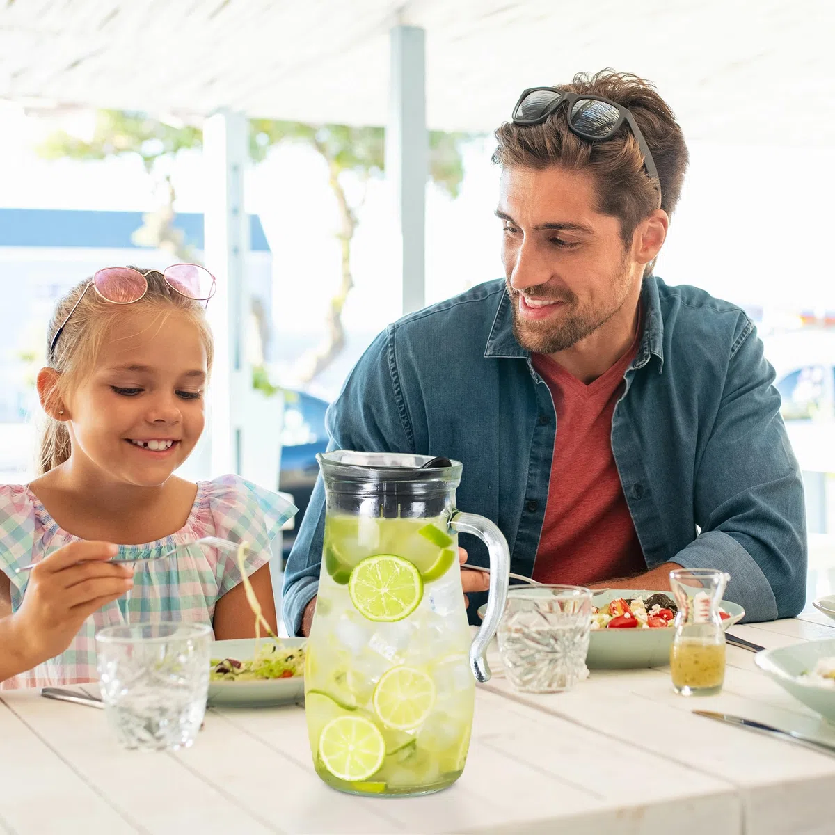 Homiu Brocca per acqua in vetro da 1,8 l, brocca in vetro con coperchio, caraffa in vetro con coperchio, caraffa per tè freddo, acqua calda, fredda, vino, caffè, latte e succhi di frutta, caraffa per
