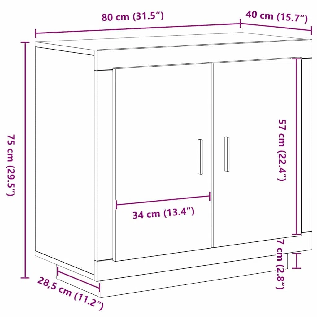 vidaXL Credenza Rovere Nero 80 x 40 x 75 cm Legno Multistrato, Credenza Moderna, Mobile Rettangolare, Arredamento Chic, Soluzione per Salotto, Cabinet Funzionale