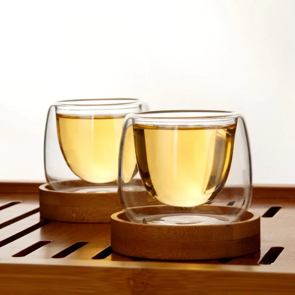 LOVIVER 6 Tazzine da caffè in Vetro a Doppia Parete, Circa 51-60 ml con sottobicchieri, Vetro borosilicato, Tazze per Bicchieri isolanti Trasparenti per tè, Cappuccino, Latte, caffè