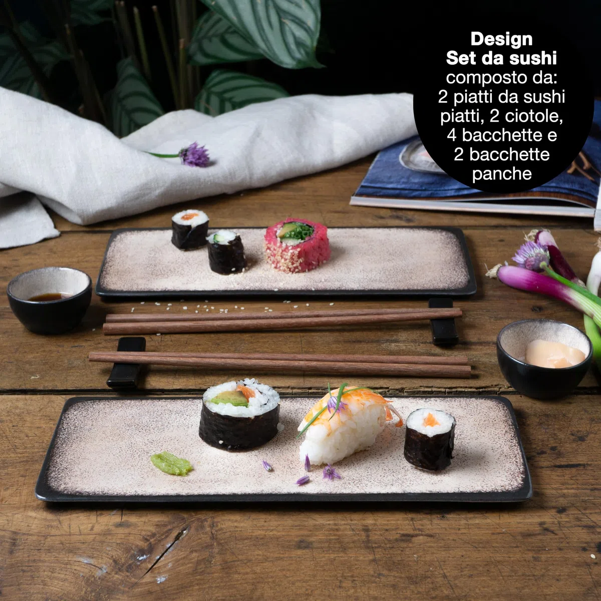 Moritz & Moritz Set di stoviglie da sushi per 2 persone - 10 pezzi - Servizio da sushi con 2x piatti da sushi, ciotole per salse e bacchette