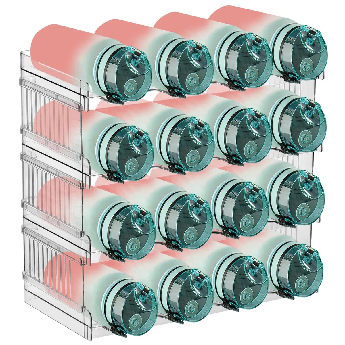 Organizzatore Bottiglie Impilabile Portabottiglie Plastica Frigo Trasparente Scaffale per Bottiglie Acqua e Vino per 16 Bottiglie Bottiglia d'acqua Organizzatore per Frigorifero, Cucina, Dispensa