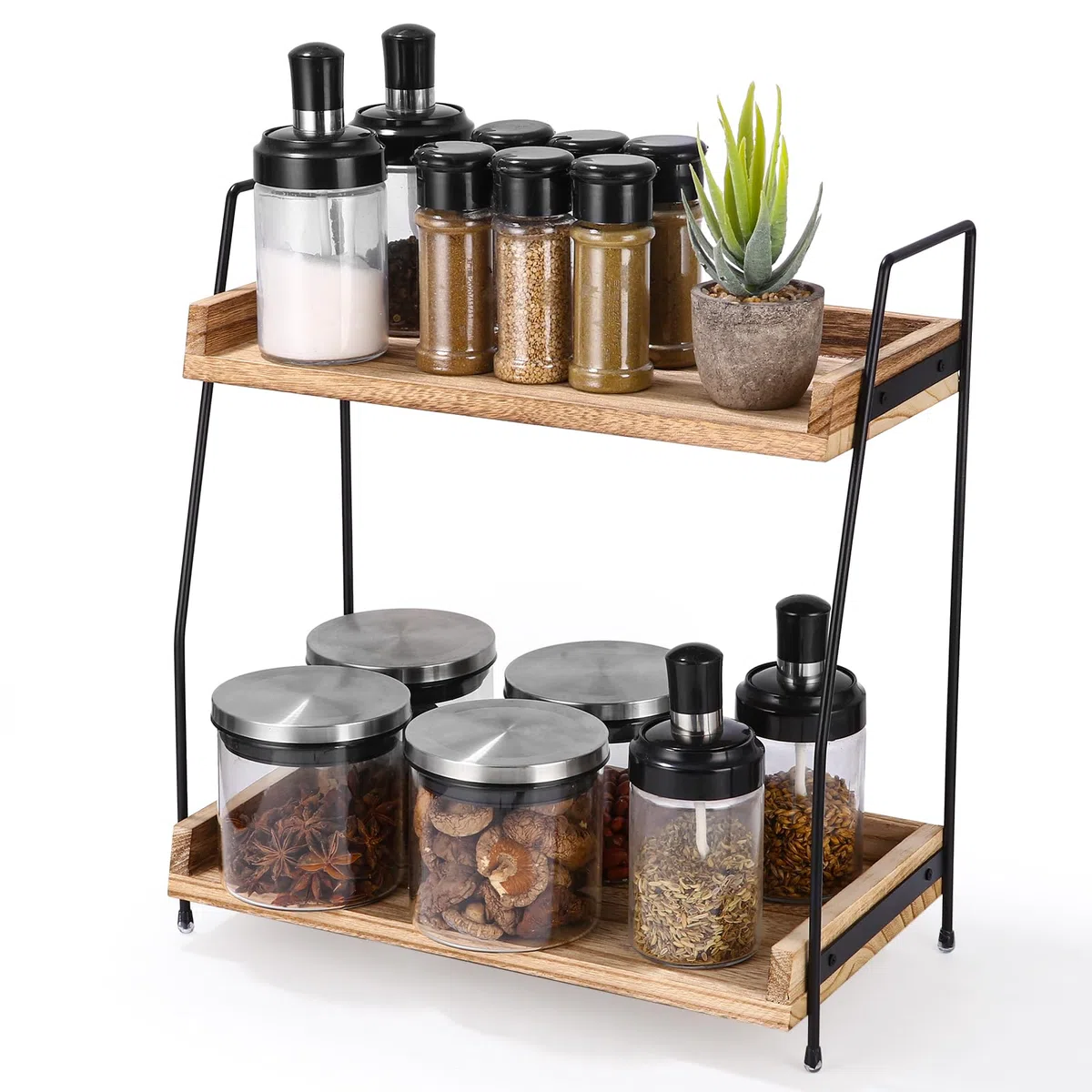 Scaffale Portaoggetti a 2 Ripiani per Caffè e Accessori Bar in Legno - Organizer per Cucina, Casa, Ufficio